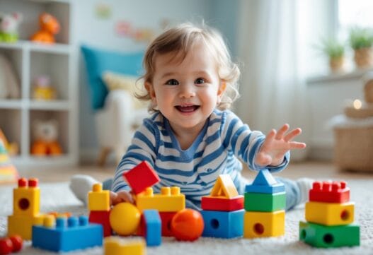 Farverigt billede af legetøj og gaver til børn i alderen tre år, uden tekst.